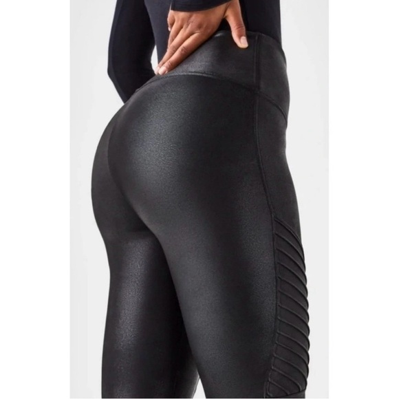 SPANX Faux Leather Moto Leggings Size M Black - Picture 3 of 9